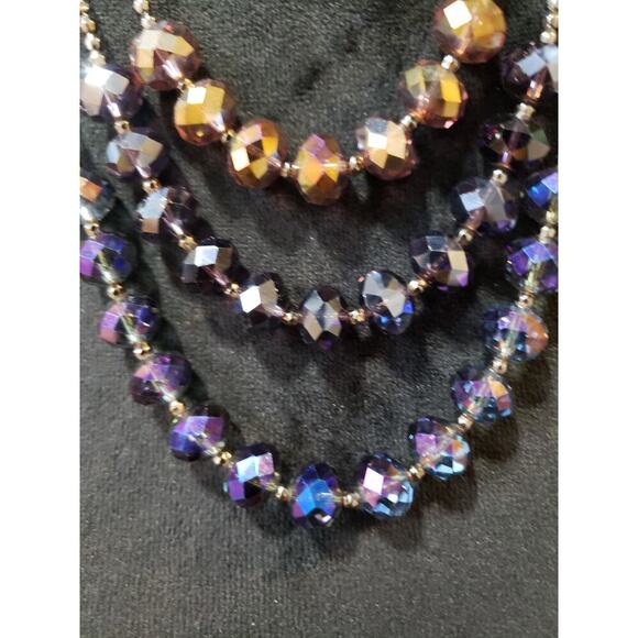 Women's Layered Necklace Silver Chain Faceted Glass Beads Elegant Statement - Picture 3 of 7